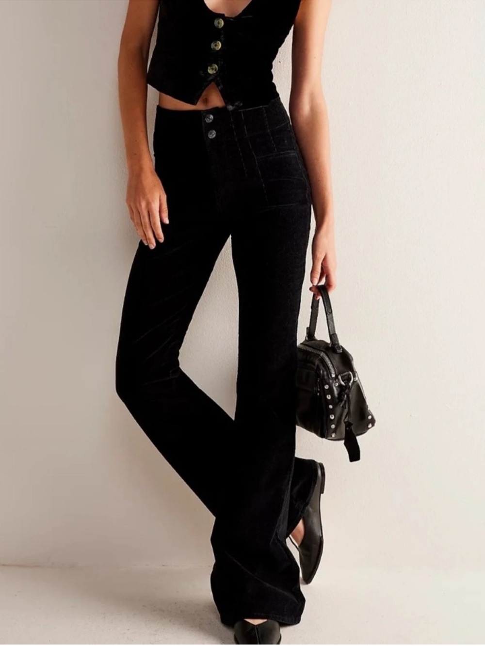 Free People We the Free Jayde Flare Leg Corduroy Pants Black Womens Size 29